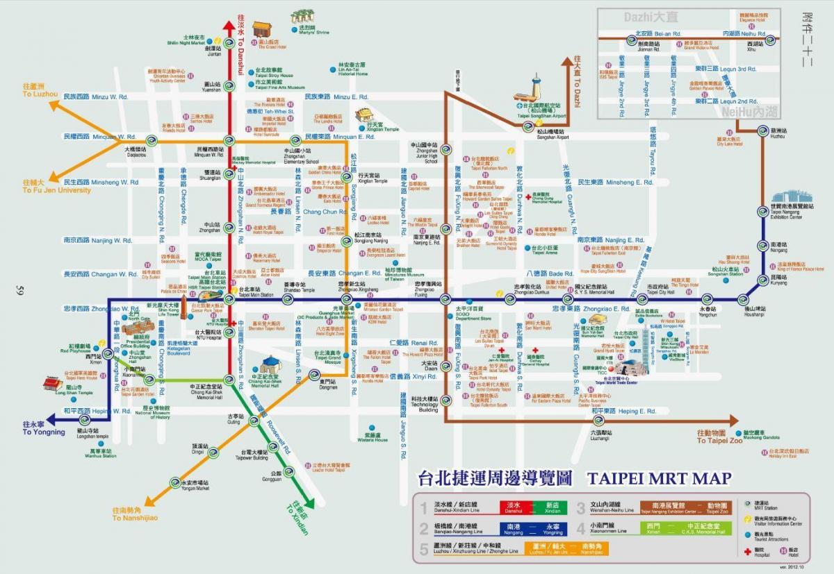 Taipei mrt mapa s turistických míst