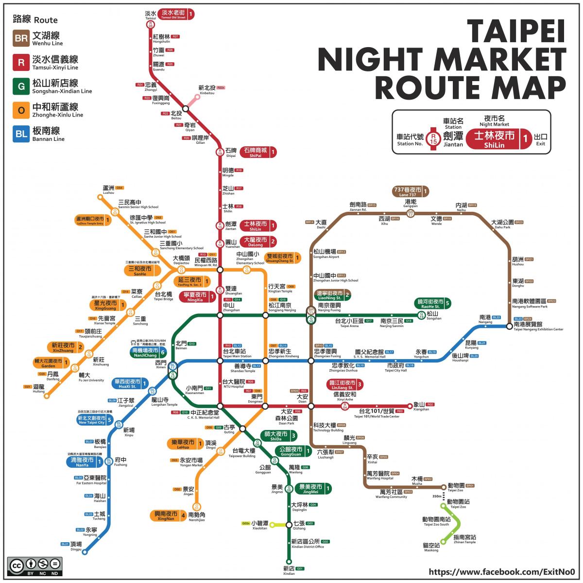 mapa Taipei noční trhy