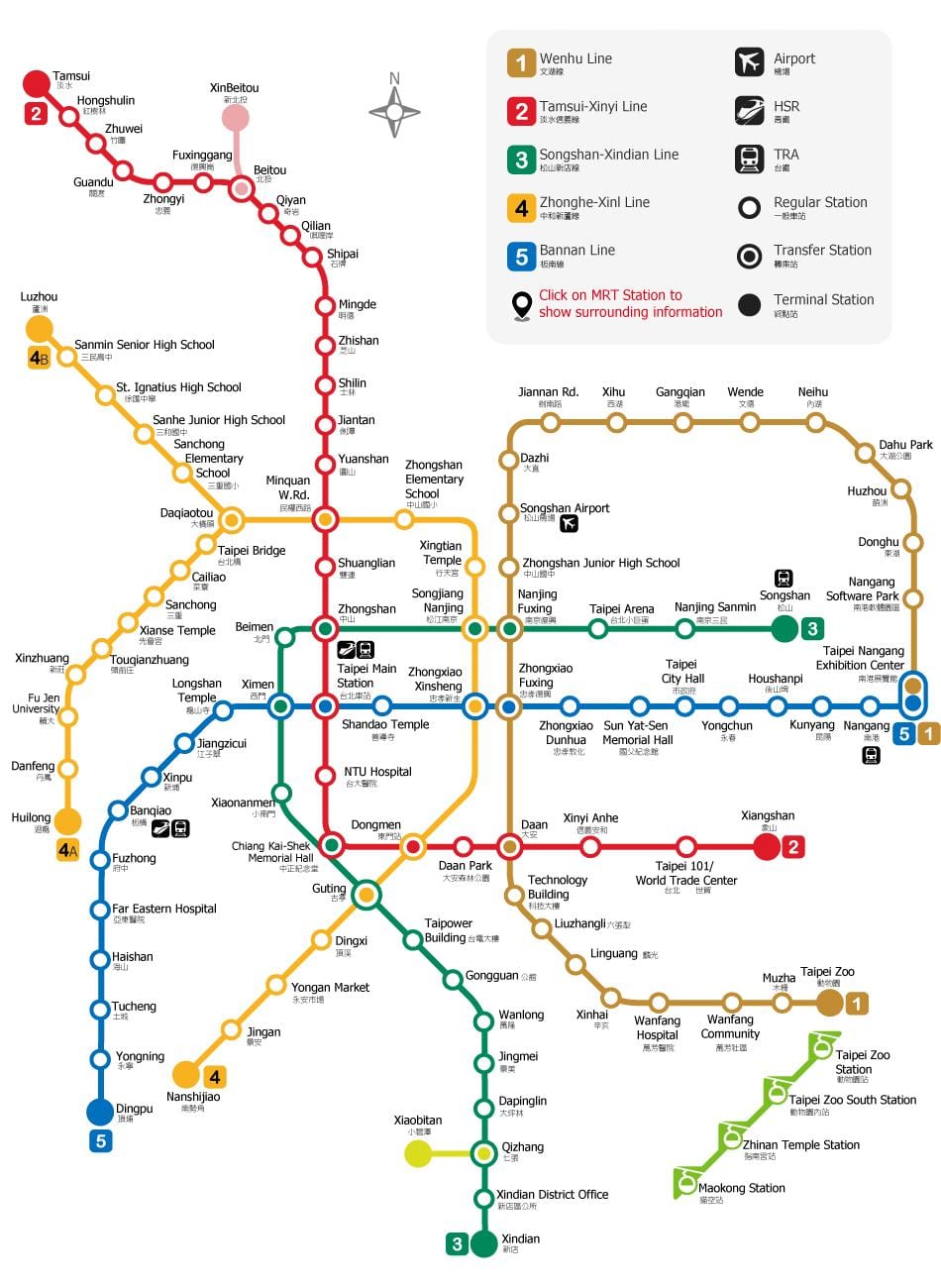 Taipei rapid transit mapě