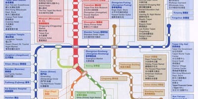 Mapa Taipei mrt map a zajímavých míst